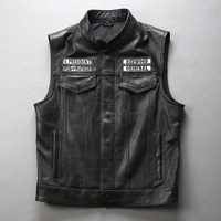 Gilet de motard en cuir véritable noir style club avec patchs, prêt à l'emploi, pour homme, OEM