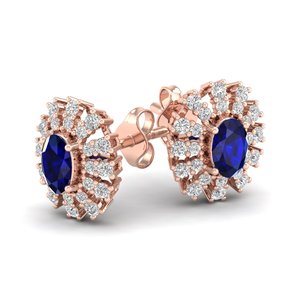 REYES Boucles d'oreilles clous en or massif 14 carats, saphir bleu taille ovale 0,73 carat et diamants, design classique, best-seller - Product Image 6