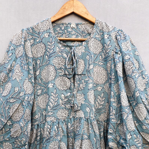 Beautiful floral Cotton Block Printed dress Dress For Casual wear Hand Block Printed Dress - Product Image 3