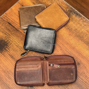 Cartera corta con cremallera de cuero de grano completo personalizada doblada 2025, tarjetero de cuero genuino, monedero, BILLETERA, funda de bolsillo para hombres - Product Image 5