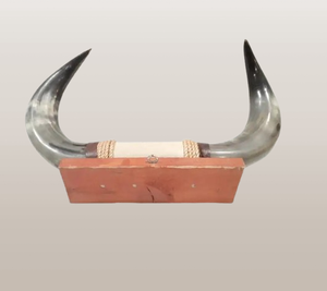 Exhibición de cuerno de búfalo rústico moderno hecho a mano montado en soporte de acero para decoración del hogar de bodas - Product Image 1