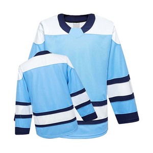 Maillot de hockey sur glace unisexe bleu clair, à blocs de couleur et rayures, col en V, manches longues, vêtement de sport d'hiver - Product Image 3