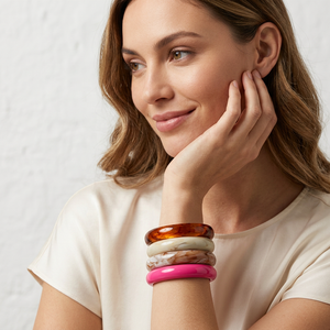 Ensemble de bracelets en résine faits à la main, motif floral rond rose, marron, ambre, couleur personnalisée, pour la rentrée scolaire, Noël, bijoux de mode, artisanat - Product Image 1