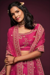 Ensemble Lehenga Choli brodé rose en soie, tenue de mariage pour femmes, robe de fête - Product Image 4