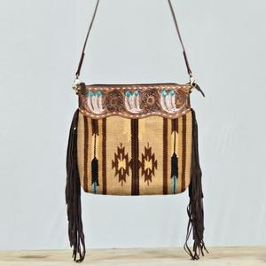 Bolso de Hombro Bohemio de Cuero Genuino con Patrón Geométrico, Decoración de Borlas, Cierre de Cremallera, Correa Única, para Uso Diario en Todas las Estaciones - Product Image 2