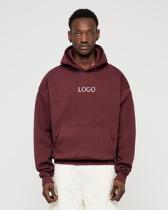 High Quality Burgundy Oversized Men Hoodies Heavyweight Cotton Fleece Pullover Streetwear Sweatshirt OEM ODM Private Label - Product Image 1