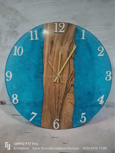 Horloge murale élégante en bois et résine époxy faite à la main, style Art déco, décoration d'intérieur élégante, affichage artistique unique à aiguilles, salon, bureau - Product Image 3
