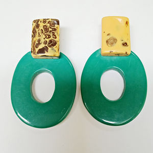 ต่างหูเรซิ่นแฟชั่น - ต่างหูทรงเรขาคณิตสีดำและสีพีชแบบห้อย ต่างหูเทรนดี้ ต่างหูขายดี ขายส่ง - Product Image 5