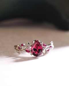 Anillo de compromiso con rubí rojo en forma de corazón, anillo de promesa de plata 925 con hoja, para ella, rubí de 8 mm, anillo para mujer, lote - Product Image 2