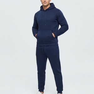 High Selling Custom <b>Men's</b> <b>Navy</b> Blue Hooded Tracksuit Set Full Sleeve Solid Color Casual <b>Joggers</b> With Side Pockets Autumn Wear - Product Image 1