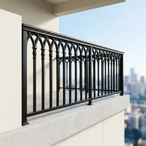Rampe de balcon traditionnelle en fonte, à fixation supérieure, résistante à la rouille, rampe de balcon murale en tuyau - Product Image 1