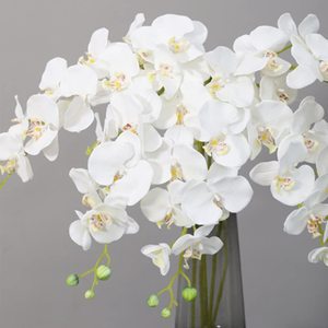 THAF-001 Flores Artificiales de Phalaenopsis Blancas con un Tono Amarillo Poco Intenso, Orquídeas Artificiales con Tallo para Decoración del Hogar - Product Image 2