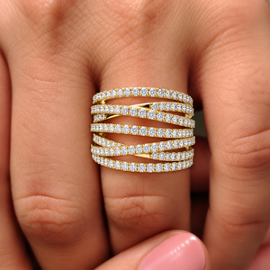 Round Cut Lab Grown Diamond 14K 18K Solid Gold Multi Row Pave Diamond Band 1.20CT DEF VVS Bridal Wedding <b>Ring</b> Fine Jewelry ODM - Product Image 2