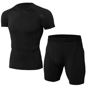 ชุดออกกำลังกายระบายอากาศ Compression 2026 เสื้อแรชการ์ดแขนยาวสำหรับผู้ชาย กางเกงฟิตเนส ชุดเซ็ตเสื้อและกางเกงขาสั้นแบบรัดรูป - Product Image 1