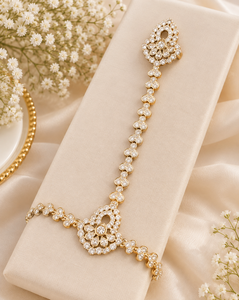 Brazalete esclavo Hathphool chapado en oro antiguo con circonita cúbica talla pera y anillo de dedo, arnés de mano tradicional para boda, para mujer, al por mayor - Product Image 1