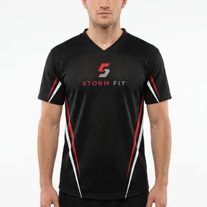 Maillot de football américain Storm Fit pour homme, noir et rouge, col en V, manches courtes, imprimé par transfert thermique, 240g, séchage rapide, 100% polyester mesh - Product Image 6