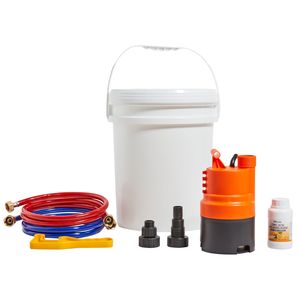 Kit di Lavaggio Efficiente per Scaldabagno Senza Serbatoio con Pompa, Secchio da 5 Galloni, 2 Tubi, Polvere Decalcificante e Adattatore per Chiave - Product Image 1