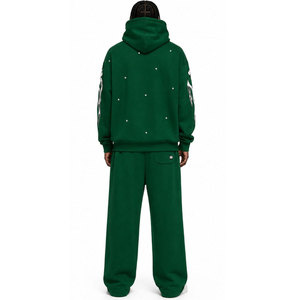 Ensemble survêtement homme streetwear personnalisé, léger, grande taille, effet vieilli, avec fermeture éclair, rivets et coupe évasée, comprenant un sweat à capuche et un pantalon de survêtement, délavé à l'acide, pour l'automne - Product Image 4