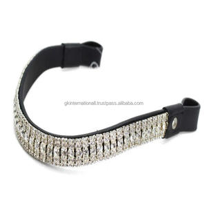 Chaîne diamante personnalisée à 5 rangs de cristaux blancs brillants, forme incurvée de fantaisie, bande de front de cheval en cuir pour bride anglaise - Product Image 2