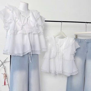 Custom <b>White</b> Chiffon Ruffle <b>Top</b> with High Waist Jeans Casual Women Set - Product Image 4