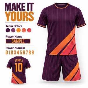 Ensemble maillot et short de football unisexe à rayures verticales, col rond, séchage rapide, kit de football personnalisé, fabricant d'uniformes d'équipe en gros OEM - Product Image 4
