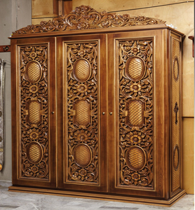 French country style wooden <b>wardrobe</b> with arched frame and fabric panel <b>insert</b> doors, available at wholesale prices. - Product Image 6