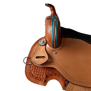 Selle de cheval en cuir de style western avec arceau en bois et quincaillerie en laiton pour l'équitation sur sentier - Product Image 4
