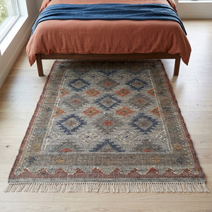 Handcrafted Handwoven Jute <b>Rug</b> Multicolor Tribal Geometric Pattern Modern Anti-Slip <b>Thick</b> Medium <b>Pile</b> Fringed Area Carpet Living - Product Image 3