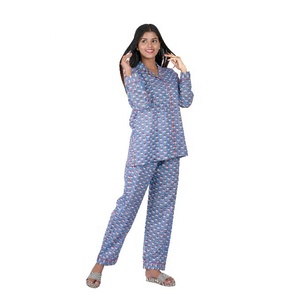 Nuovo Set di pigiami in puro cotone da donna con blocco stampato a mano floreale termico pij abito estivo stile damigelle 2XL taglia primavera stagione - Product Image 3