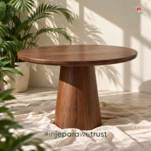 Modern <b>Round</b> Solid Teak Wood <b>Dining</b> <b>Table</b> Dark <b>Walnut</b> Finish Pedestal Base for Home Restaurant Hotel Villa Furniture - Product Image 1