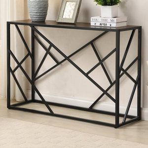 Mesa Consola Rectangular Industrial con Tapa de Madera y Estructura de Metal Negro |   Mesa para la Entrada y la Sala de Estar - Product Image 5