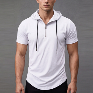 เสื้อฮู้ดแขนสั้นแบบซิป 3/4 สำหรับออกกำลังกาย ผู้ชาย สไตล์ลำลอง สปอร์ต ทรงพอดีตัว เหมาะสำหรับออกกำลังกายที่ยิม - Product Image 6