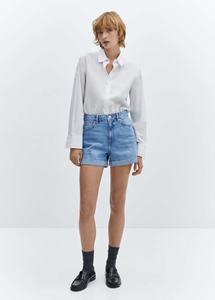 Shorts en jean délavé taille haute à ourlet retroussé pour femme – Idéal pour l'été - Product Image 6