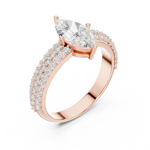 แหวนหมั้นเพชรทรงมาร์คีส์สีโรสโกลด์สำหรับผู้หญิง แหวนประดับเพชรแบบพาเว่ แหวนสัญญา แหวนแต่งงาน แหวนครบรอบ - Product Image 4