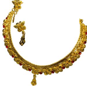 Conjunto de collar de oro de 18 quilates para mujer, Gargantilla con abalorio de piedra de mariposa roja, cadenas de perlas elegantes para fiestas o regalos - Product Image 2