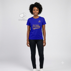 เสื้อยืดผู้หญิง Sigma Gamma Rho Sorority ประดับเพชร คอวี แขนสั้น สีน้ำเงิน ผ้าฝ้ายเจอร์ซีย์ พิมพ์ลายตัวอักษรกรีก - Product Image 5