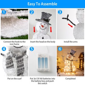 Luce di decorazione natalizia a LED pupazzo di neve 1 pz luce da giardino pieghevole per interni/esterni con mani rimovibili sciarpa a batteria - Product Image 6