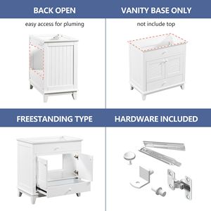 Mobiletto da Bagno Bianco da 30 Pollici Senza Lavabo, con Due Ante e Un Cassetto, per Bagni Piccoli - Product Image 6