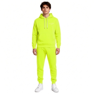 Survêtement à capuche vert néon pour homme, longueur intégrale, couleur unie, en coton, décontracté, avec cordon de serrage et poches latérales - Product Image 1