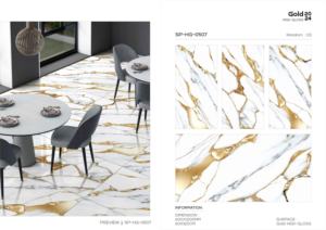 Azulejos de porcelana premium dorados con acabado de alto brillo 60x120cm 600x1200mm tamaño 24x48 para espacios interiores modernos y lujosos - Product Image 2