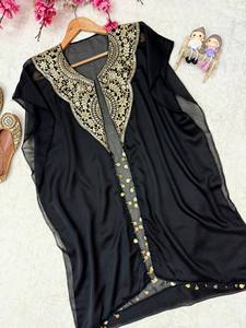 Black Embroidered Abaya <b>Kaftan</b> Jalabiya Loose Fit Long Sleeve Muslim Women Daily Wear Set - Product Image 4