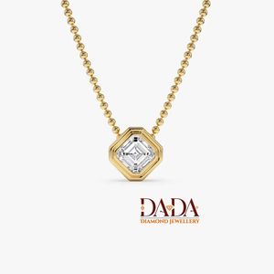 จี้เพชรทรง Asscher แบบเรขาคณิต เพชรเลี้ยงในห้องปฏิบัติการสำหรับผู้หญิง ตัวเรือนทองคำประดับเพชรเม็ดเดี่ยว ชุบโรเดียม ได้รับการรับรองจาก IGI - Product Image 1