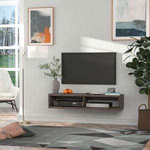 Mobile TV Sospeso Personalizzabile Grigio Scuro, Console Multimediale a Parete con Ripiani per Soggiorno e Ufficio, Pannello in MDF - Product Image 5