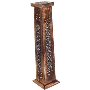 印度风格的木制雕刻薄板安装塔香炉和棒锥架Agarbatti Stand捕灰器