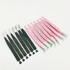 High Quality <b>Pink</b> Black Silver Heart Bottom Tweezer for Lash Extension Sustainable <b>Powder</b> Coating Wholesale Price Private Logo - Product Image 2