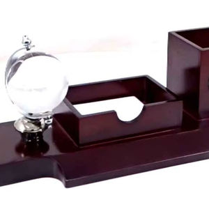 Organizador de Escritorio Premium de Madera con Porta Tarjetas, Reloj y Globo Terráqueo, Ideal para Regalo Corporativo de Oficina - Product Image 1