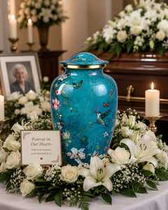 Custom Aluminum Cremation Urn Decorative <b>Ash</b> Vessel Floral Bird Pattern Adult Memorial <b>Keepsake</b> - Product Image 3
