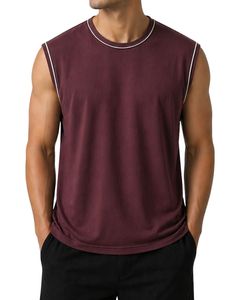 Débardeur sans manches bordeaux pour homme en jersey de coton premium, idéal pour la gym, le fitness, les loisirs, l'été, léger, respirant, coupe ajustée - Product Image 1