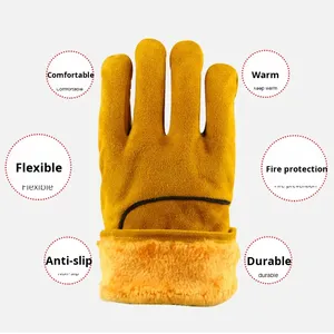 Gants de soudage résistants à la chaleur en cuir de vachette pleine fleur doublés de polaire pour les applications TIG MIG Stick - Product Image 4