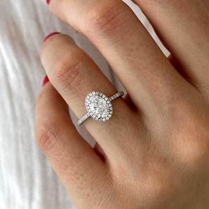 1 Carat Oval Lab Grown E VVS2 Diamond Halo Engagement <b>Ring</b> , 1.5MM <b>Thin</b> <b>Ring</b> , 14k White Gold , IGI Certified - Product Image 1